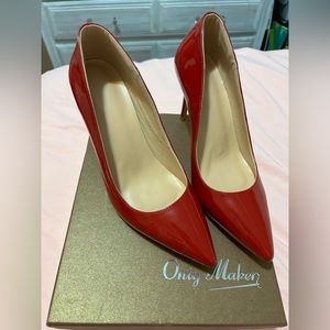 Only Maken Red pointed toe slip on high heel pumps